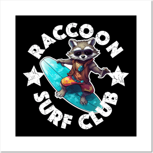 Raccoon Surfing - Surf Club (White Lettering) Posters and Art